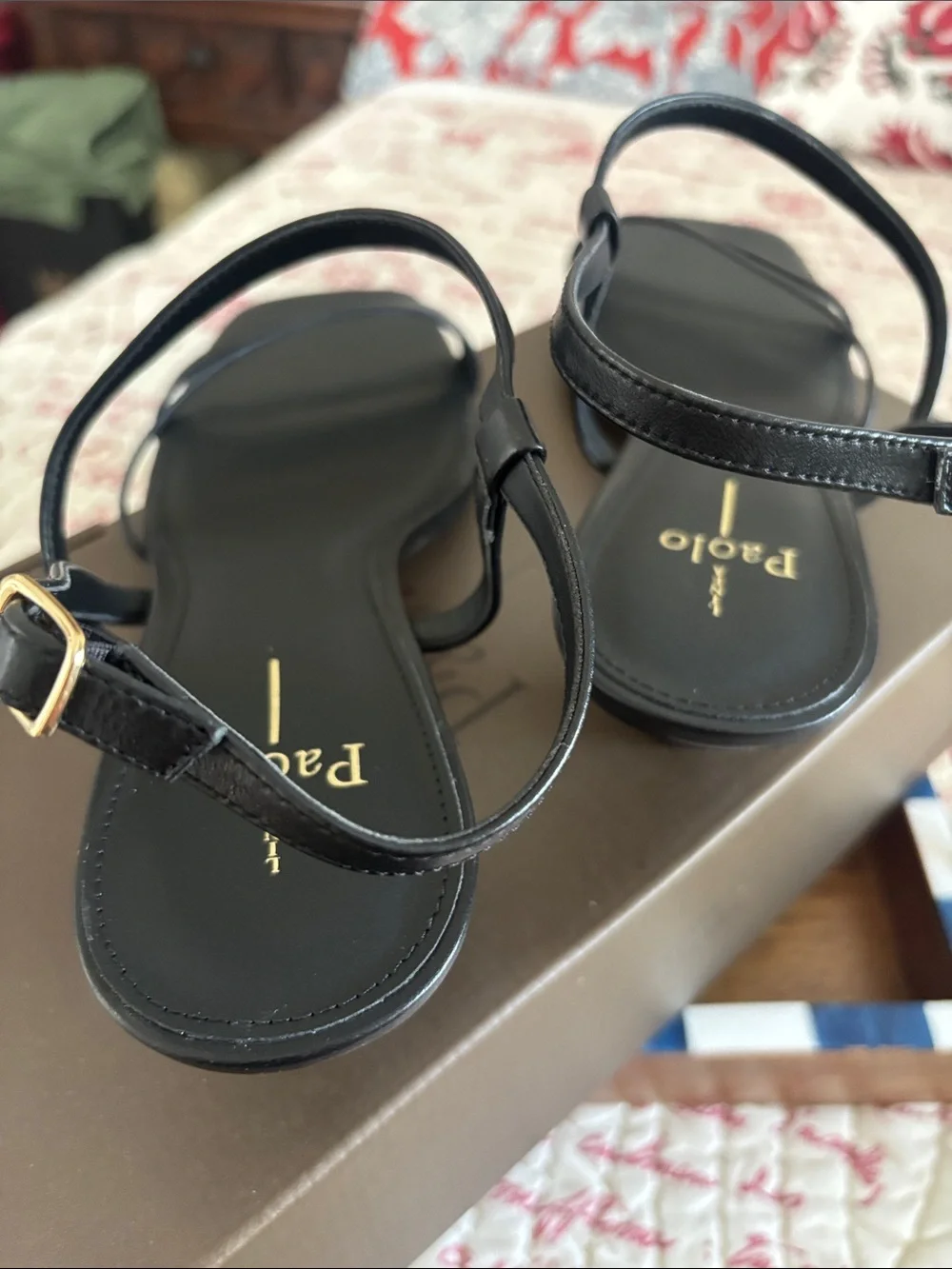 NWT Linea Paolo Black Strappy Square-Toe Sandals with Ankle Strap. SZ 11M